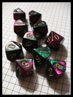 Dice : Dice - 10D - Metalic Green and Pink Swirled With Gold Numerals